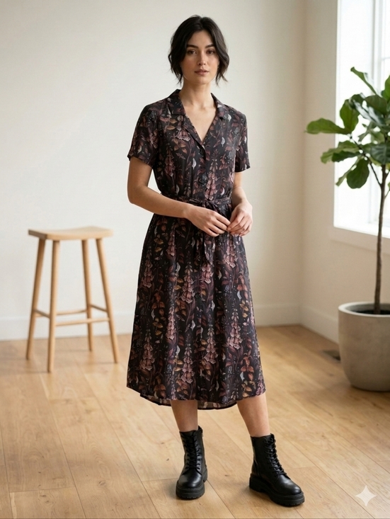 Disturbia Dresses & Skirts - Disturbia Foxglove Midi Shirt Dress - Dark Floral Whimsigoth Size US 6